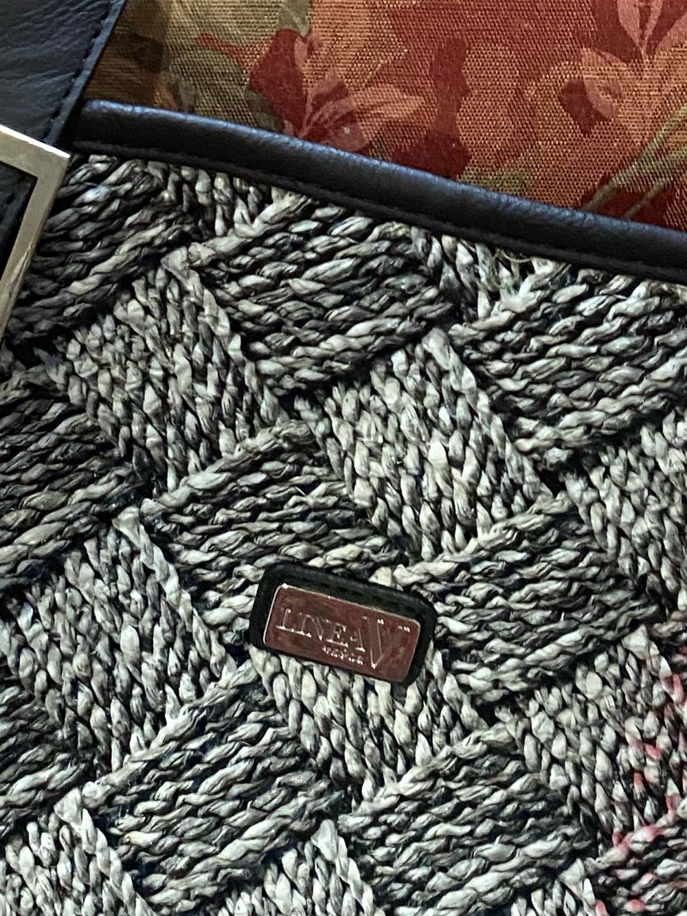 Black & White Woven Tote Bag with Top Handles - Picture 5 of 10